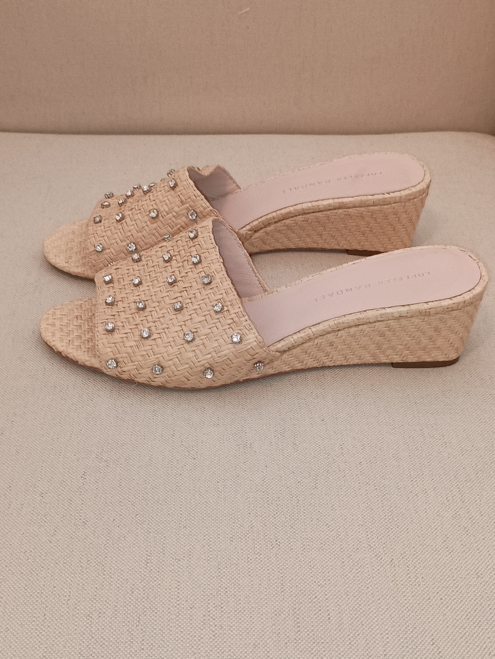 Loeffler Randal Twilly Wedge Slides Natural Straw Raffia Size 8.5